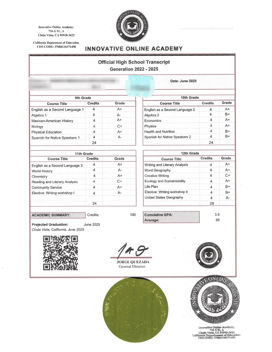 Certificado de Innovative Online Academy (California, USA)